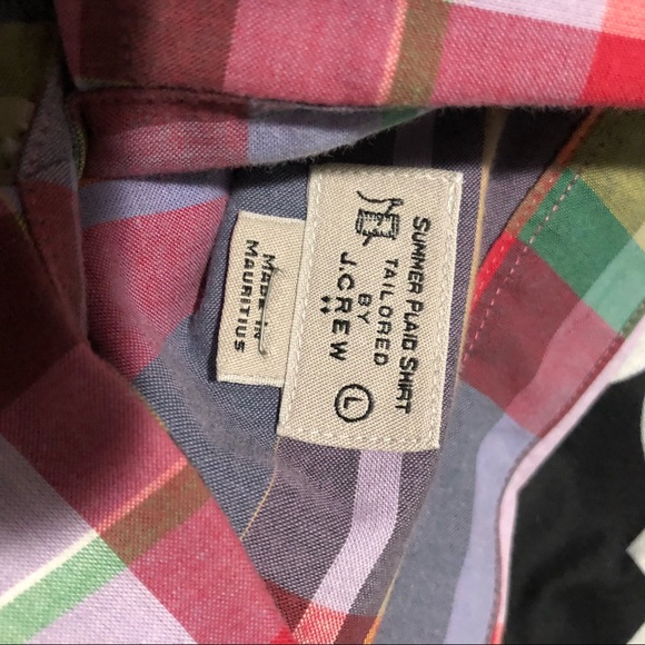 J. Crew Mens Summer Plaid Button Up Shirt Sz Large Long Sleeve Colorful Red - Picture 5 of 5